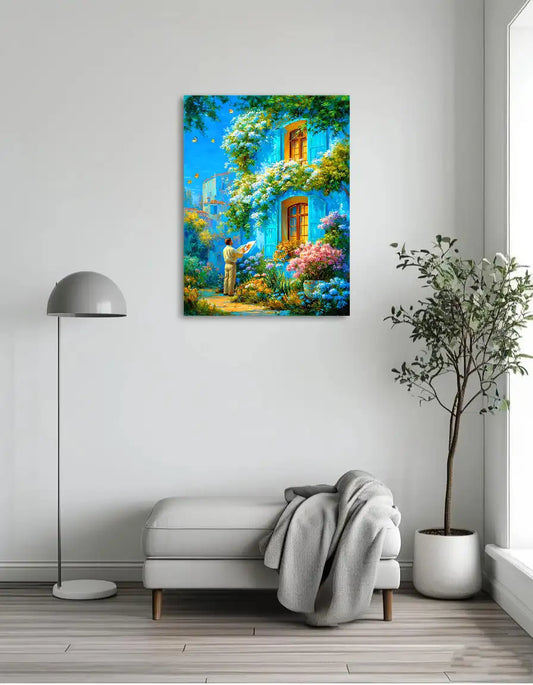Blue wall flower painting 1