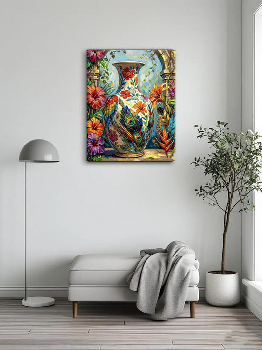 Ornate Vase Colorful Folk Still Life