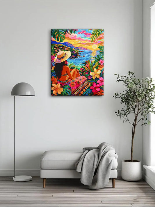 Straw Hat Woman Tropical Coast