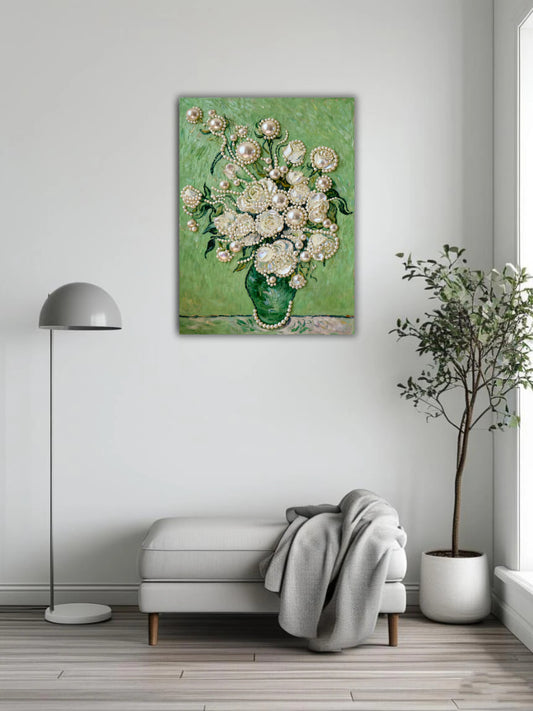 Vase with flowers and pearl painting