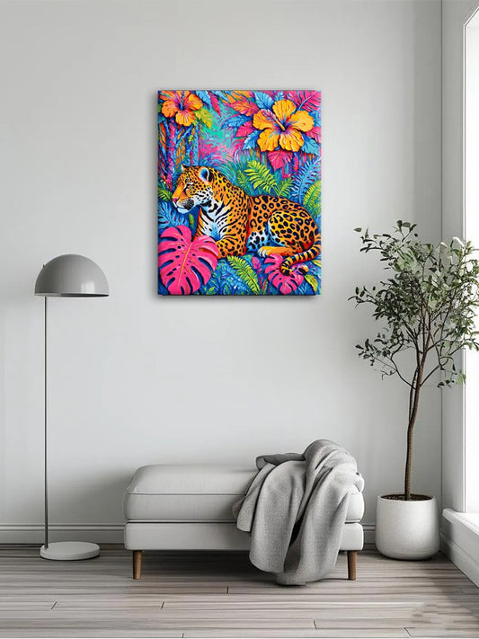 Wild Jaguar Tropical Floral Canvas