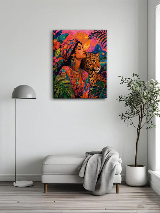 Woman & Wild Cat Tropical Portrait