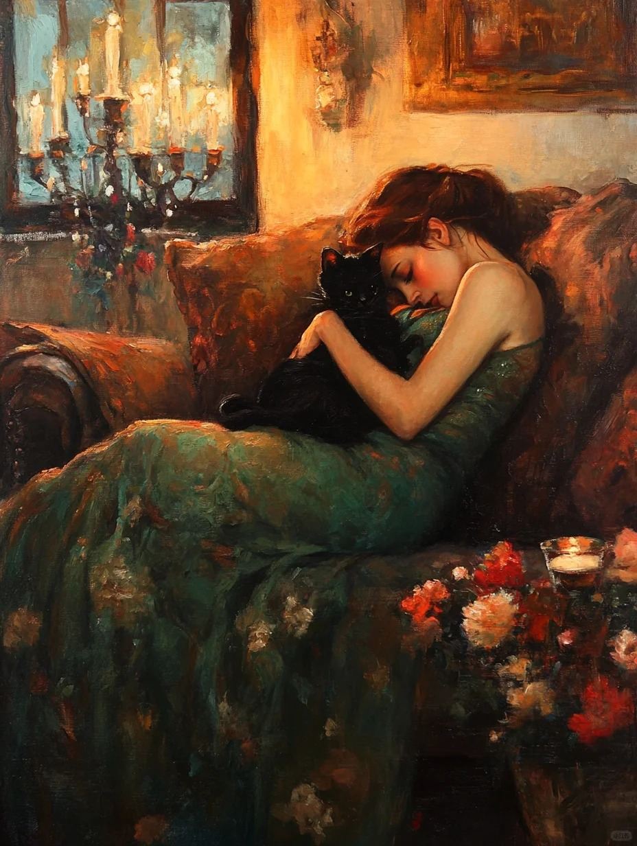 A sleeping beauty and a cat 12