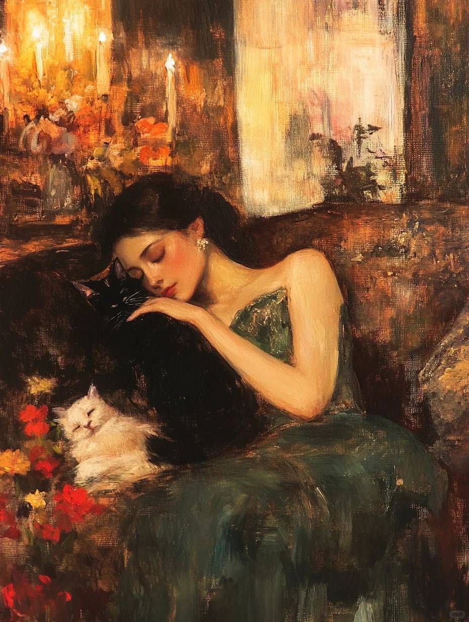 A sleeping beauty and a cat 7