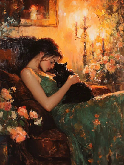 A sleeping beauty and a cat 8