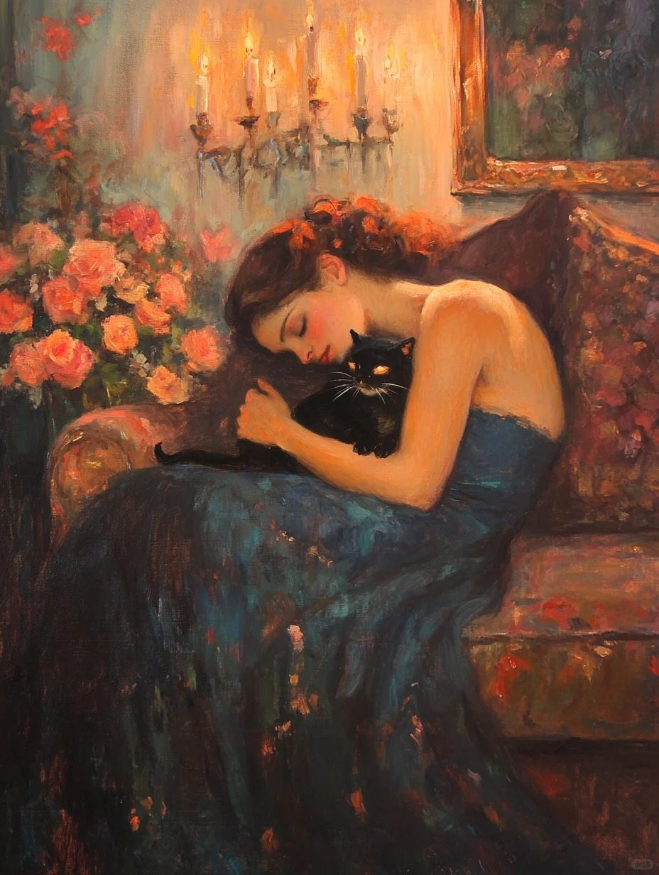 A sleeping beauty and a cat 9