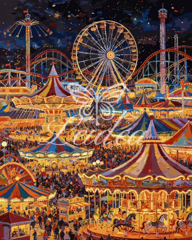 Amusement park at night 1 Paint By Numbers