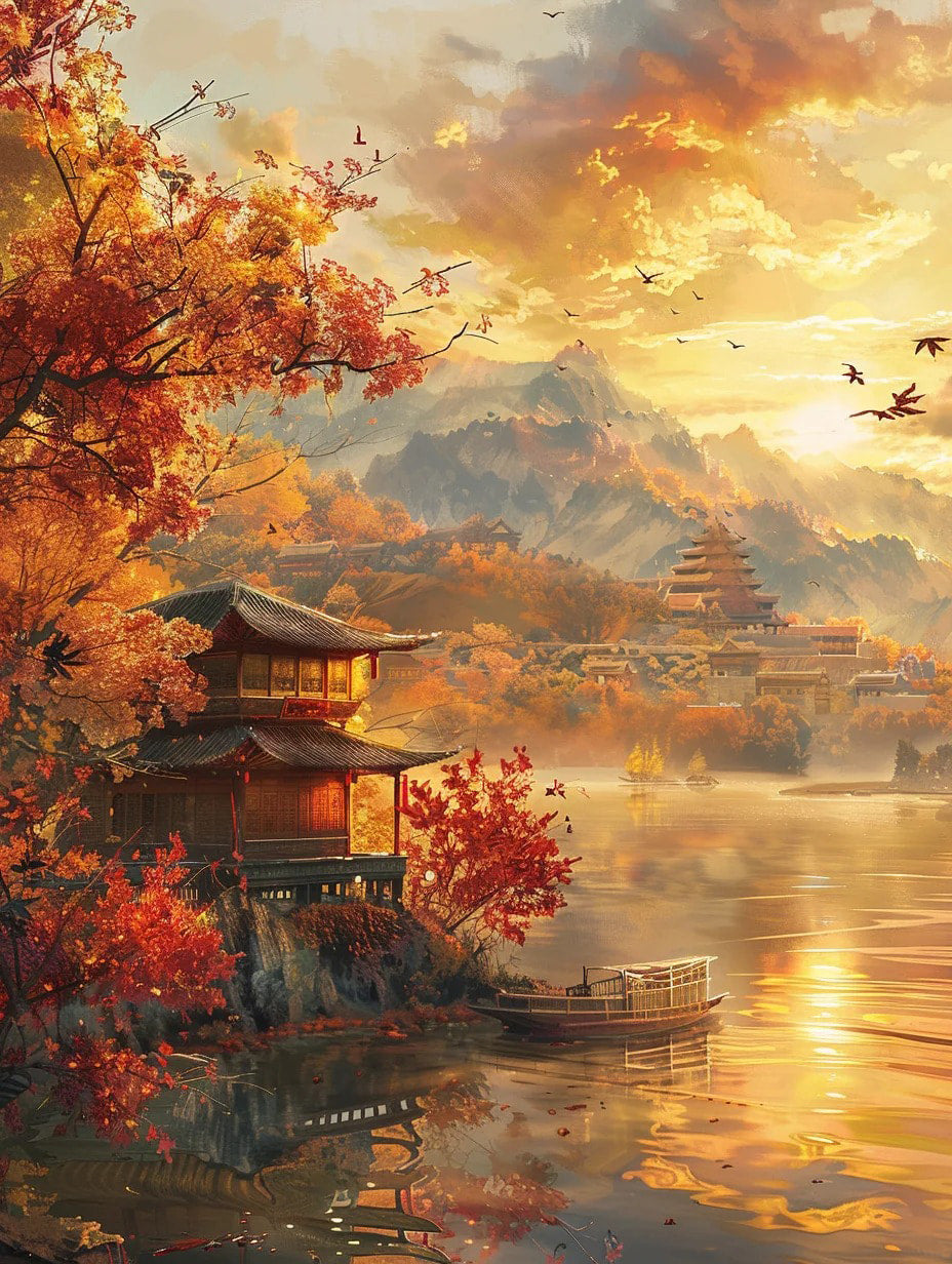 Autumn scenery by the lake