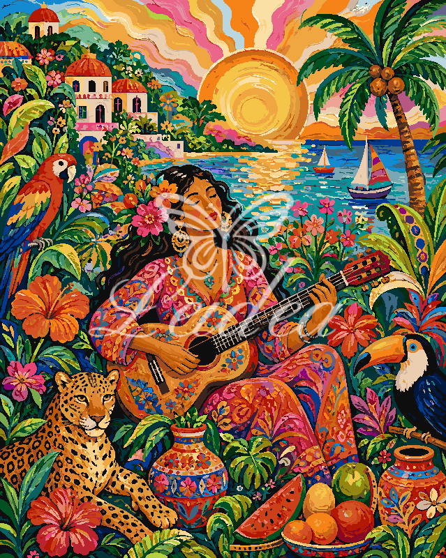 Beach Sunset Tropical Folk Lady