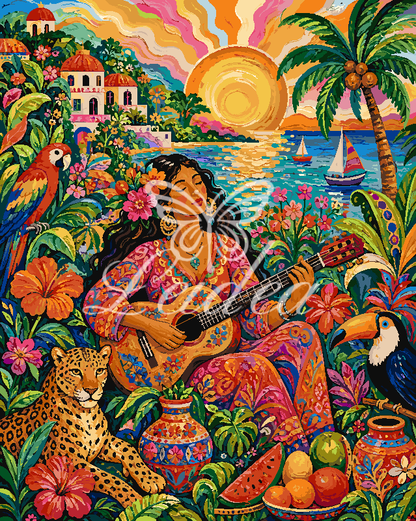 Beach Sunset Tropical Folk Lady