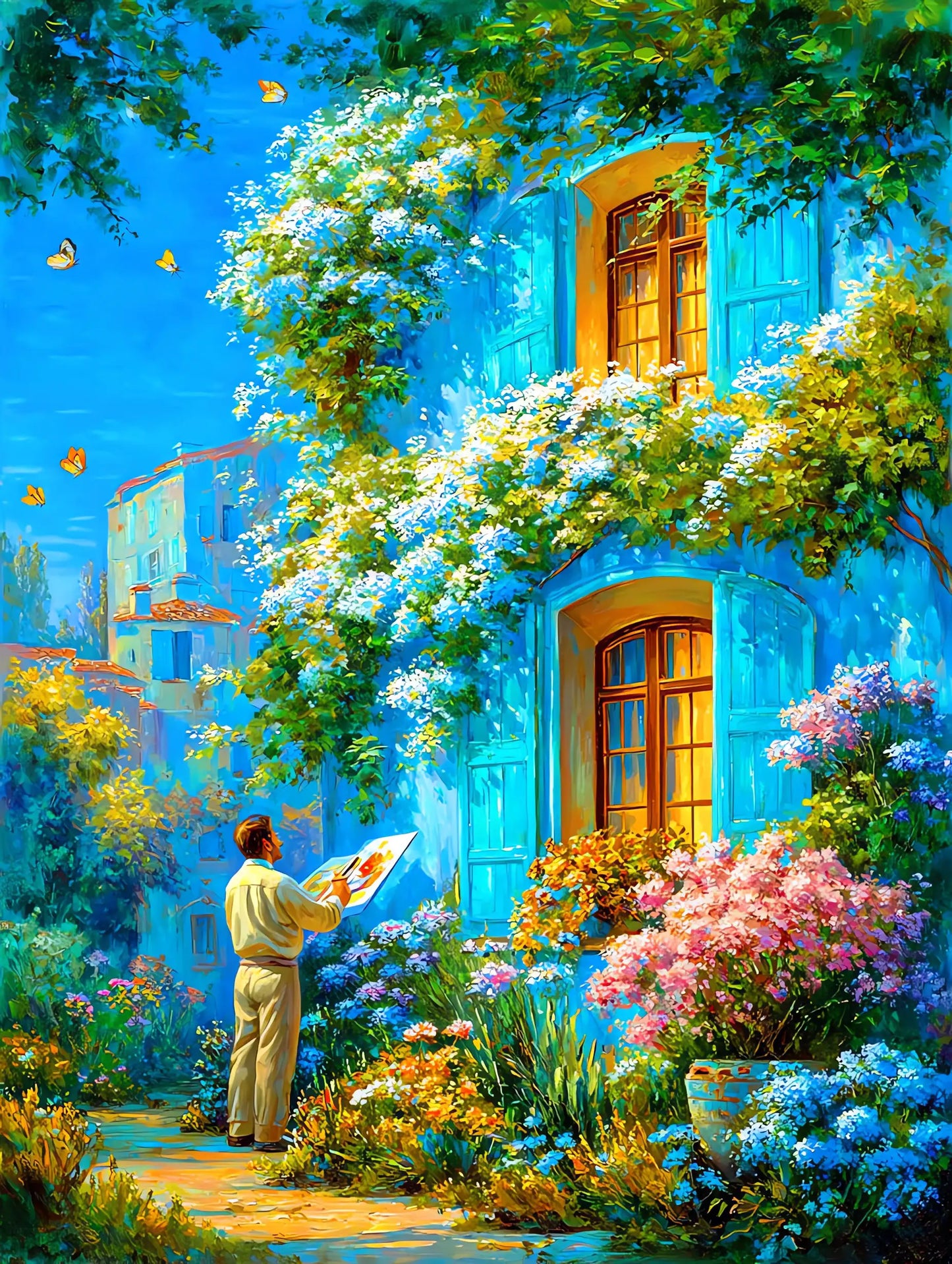 Blue wall flower painting 1