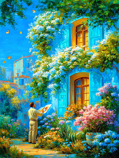 Blue wall flower painting 1