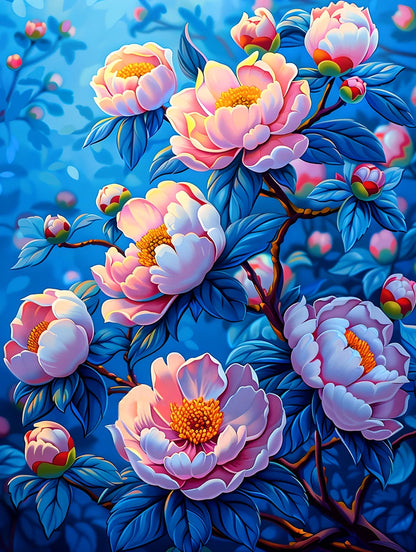 Blushing Peonies in Blue Haze