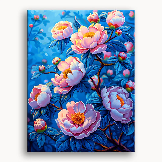 Blushing Peonies in Blue Haze