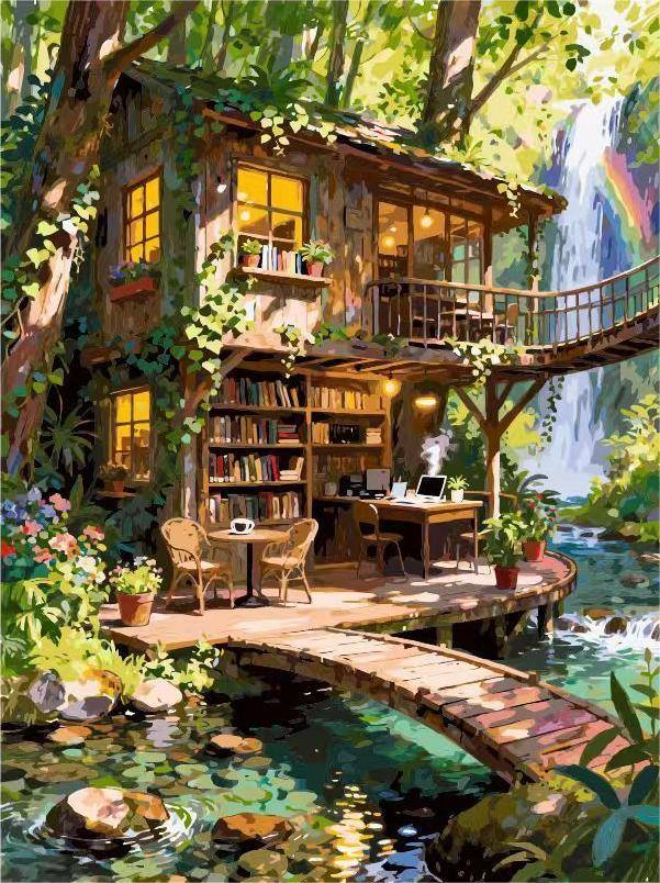 Bookstore by the stream