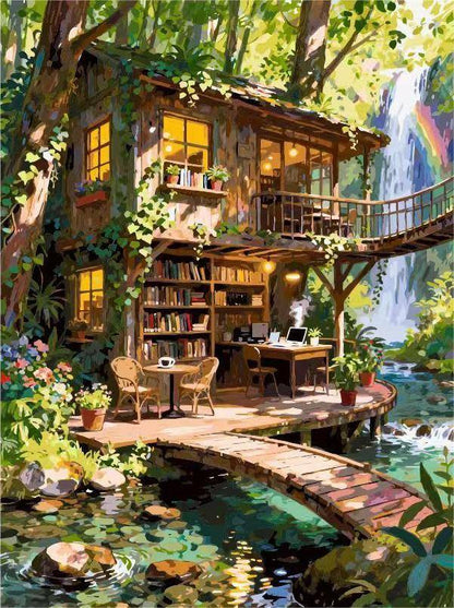 Bookstore by the stream