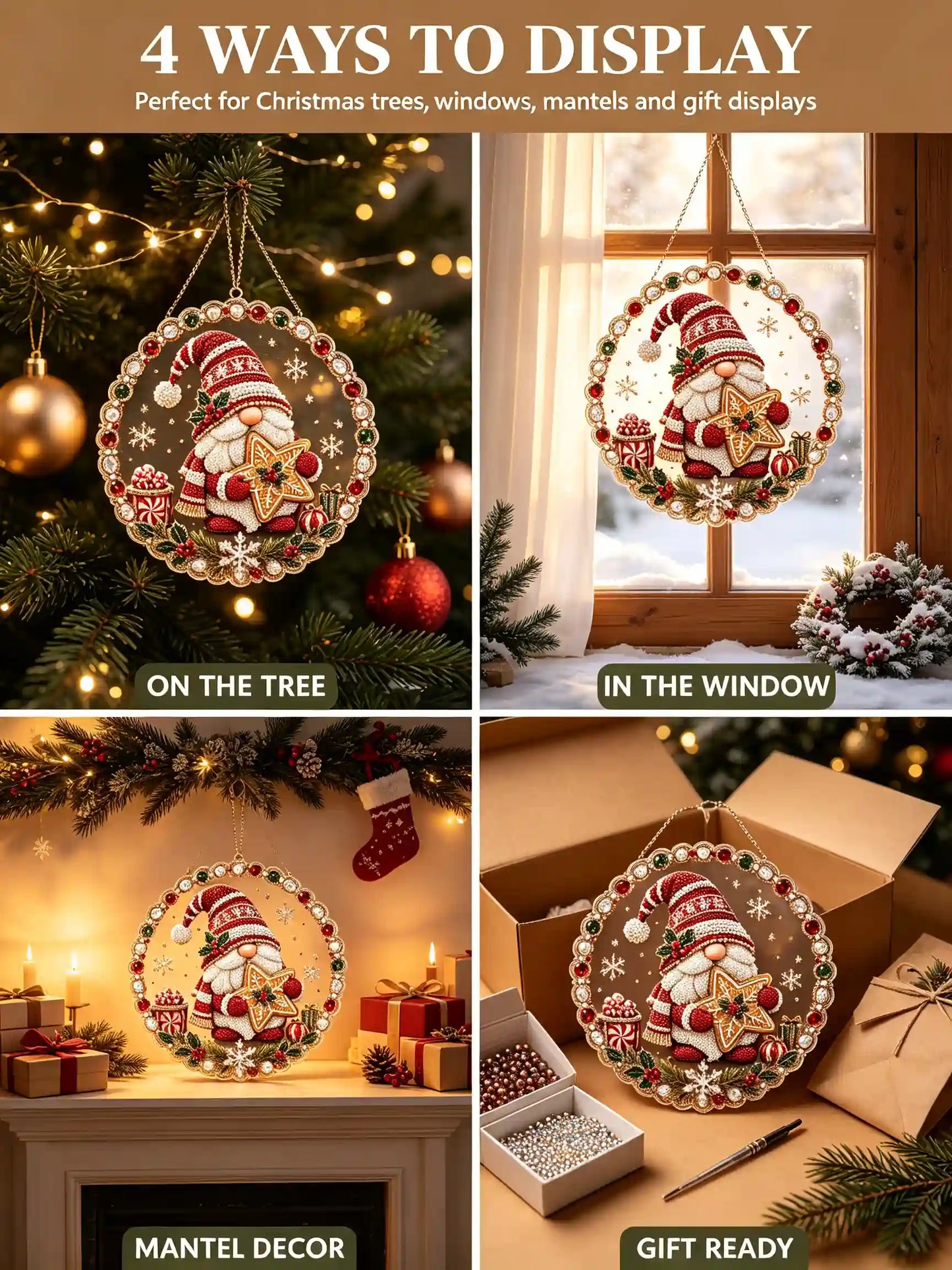Christmas 4 Pearl Diamond Painting Suncatcher Kit