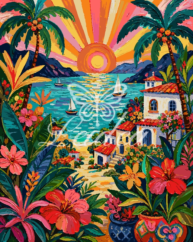 Coastal Sunset Tropical Village