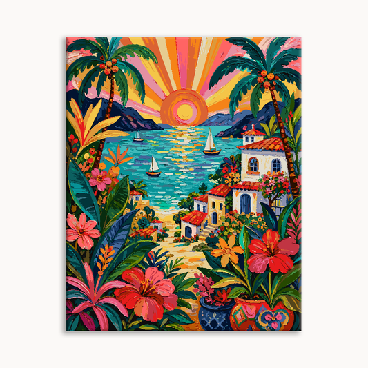 Coastal Sunset Tropical Village