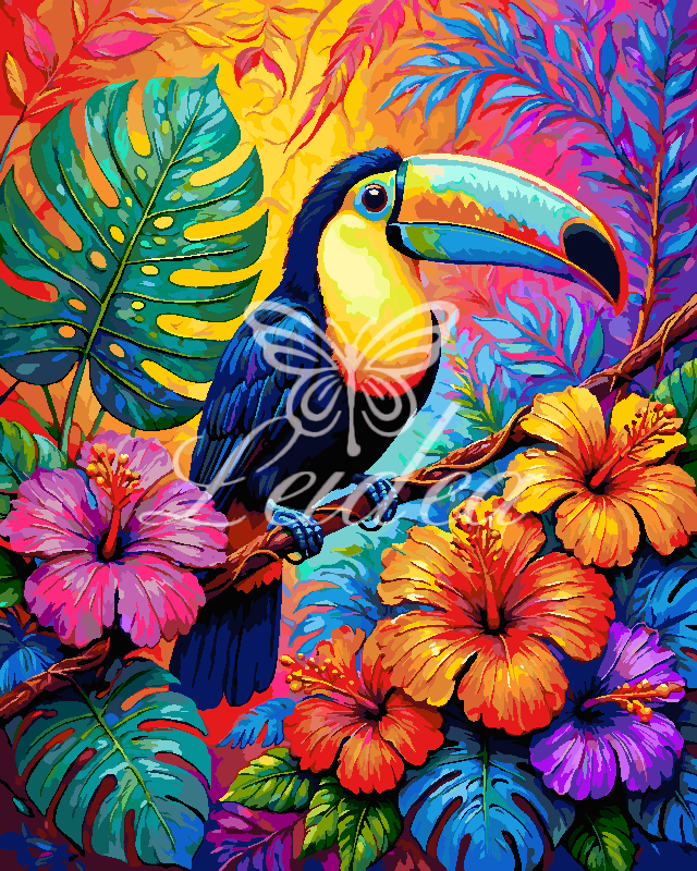 Colorful Toucan Jungle Folk Art