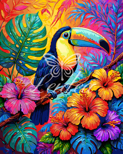 Colorful Toucan Jungle Folk Art