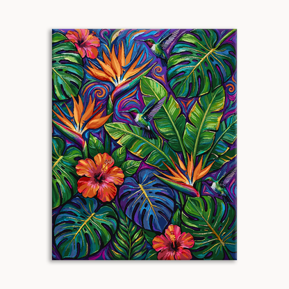 Deep Green Jungle Floral Scene