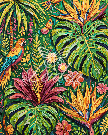 Dense Rainforest Floral Folk Art