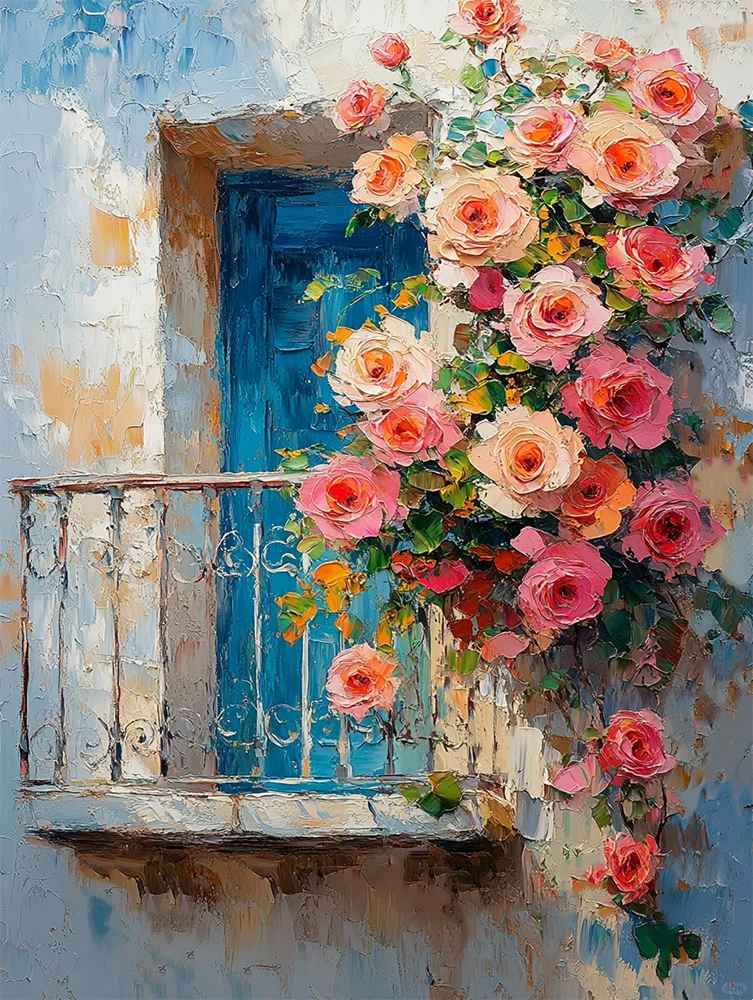 Flowers on the windowsill of the old house 8