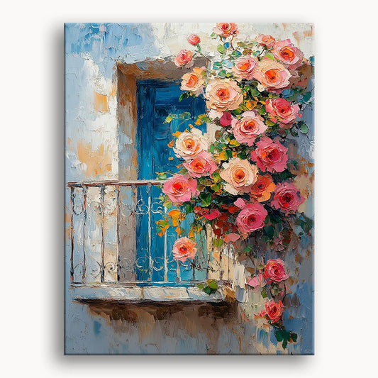 Flowers on the windowsill of the old house 8