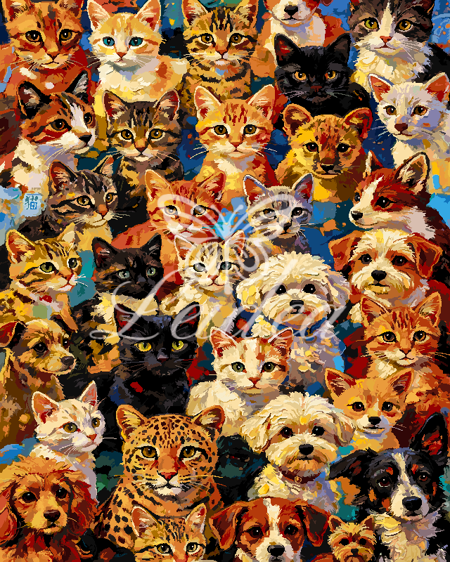 Fluffy Cat Crowd Paint By Numbers