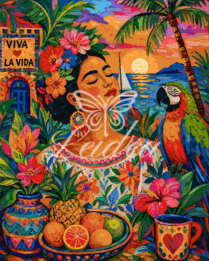 Frida Style Floral Folk Portrait