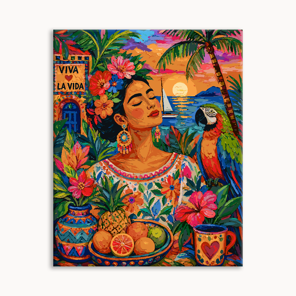 Frida Style Floral Folk Portrait