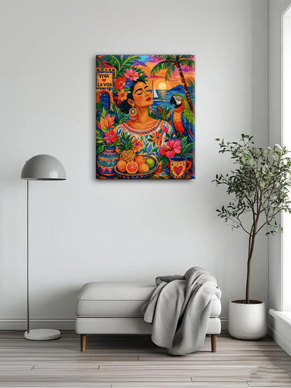 Frida Style Floral Folk Portrait