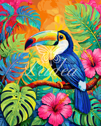 Hibiscus Toucan Bright Folk Painting