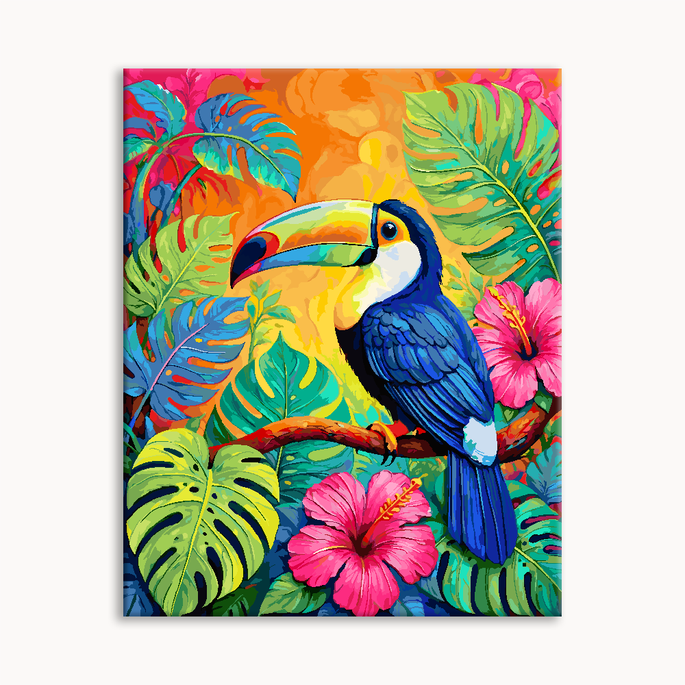 Hibiscus Toucan Bright Folk Painting