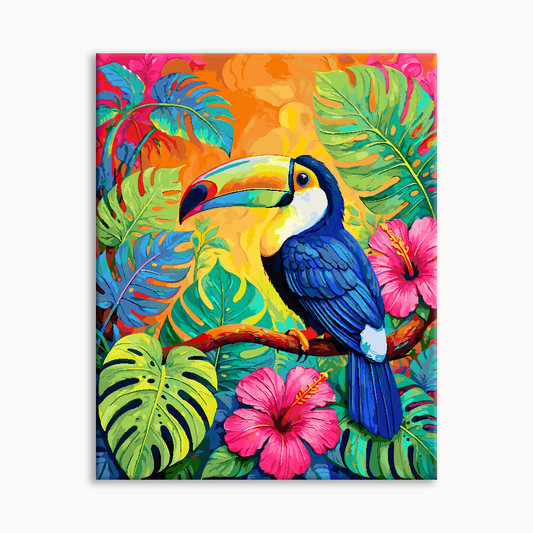 Hibiscus Toucan Bright Folk Painting