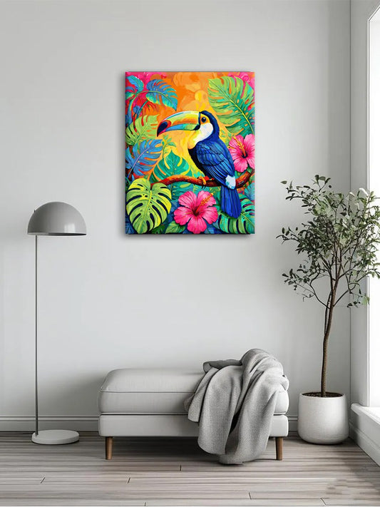 Hibiscus Toucan Bright Folk Painting