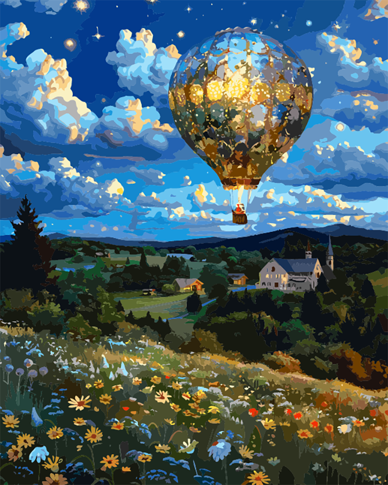 Hot Air Balloons in the Night Sky