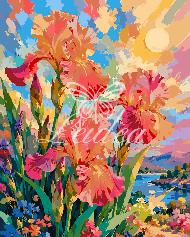 Iris Bloom in Coral Hues