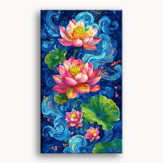 Lotus flower painting by Japanese artist Kazuhiro Kawai, showcasing delicate petals and serene colors.
