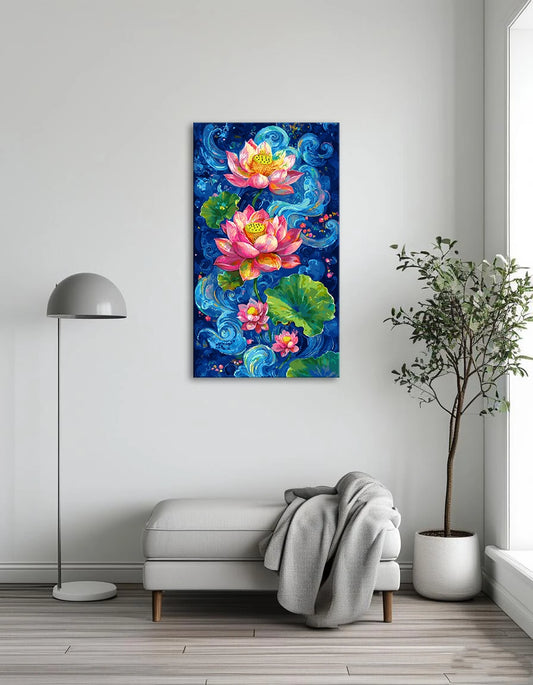 Lotus flower painting by Japanese artist Kazuhiro Kawai, showcasing delicate petals and serene colors.