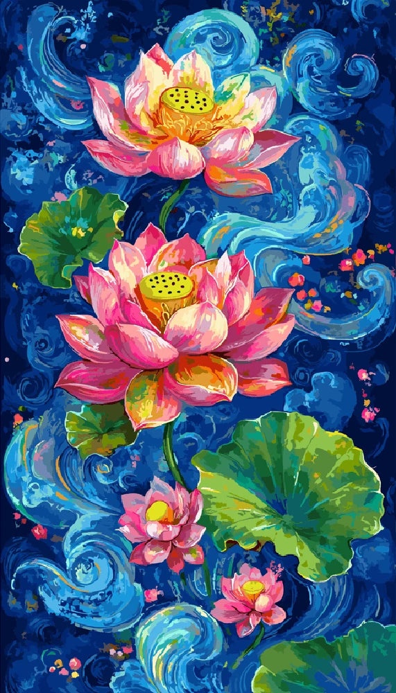 Lotus flower painting by Japanese artist Kazuhiro Kawai, showcasing delicate petals and serene colors.