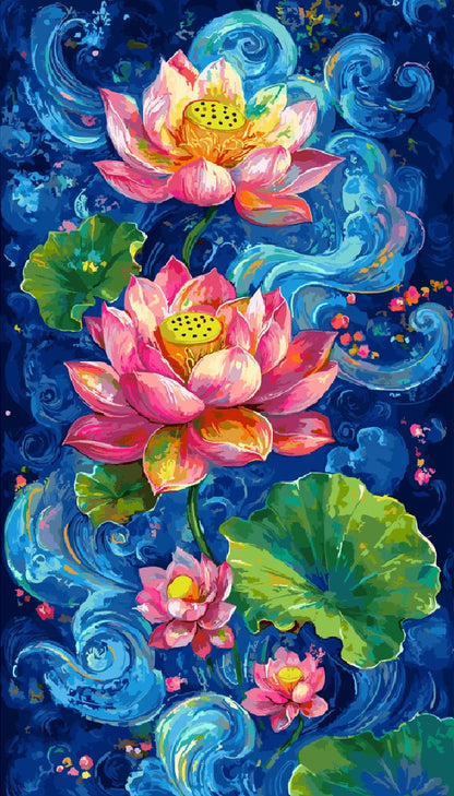 Lotus flower painting by Japanese artist Kazuhiro Kawai, showcasing delicate petals and serene colors.