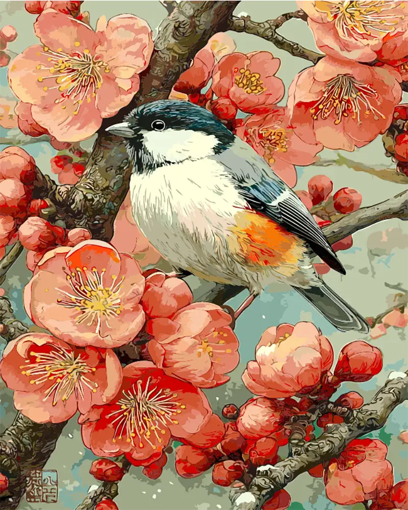 Magpies on Plum Trees