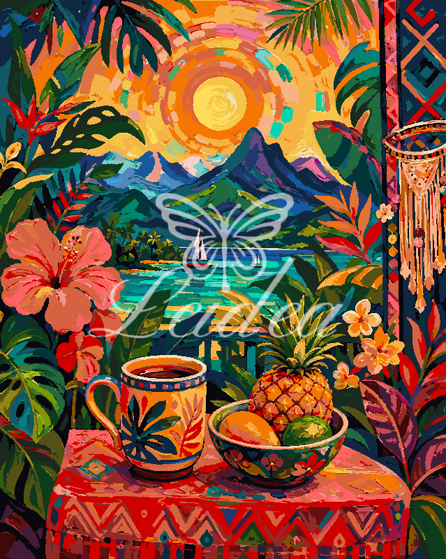 Mountain Valley Sunset Folk Landscape