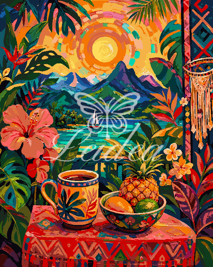 Mountain Valley Sunset Folk Landscape