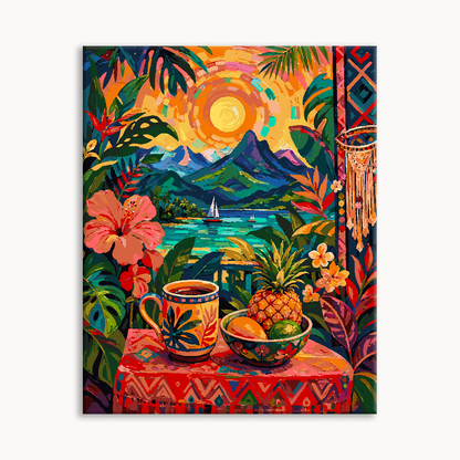 Mountain Valley Sunset Folk Landscape