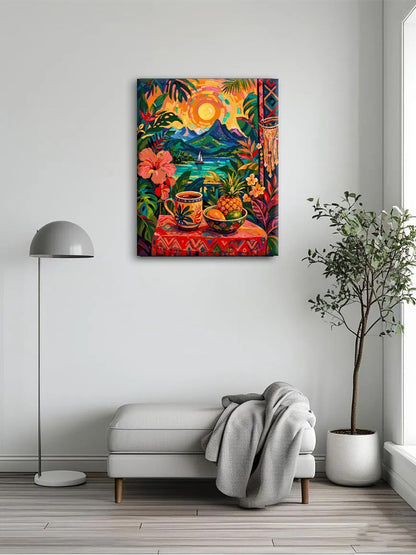 Mountain Valley Sunset Folk Landscape