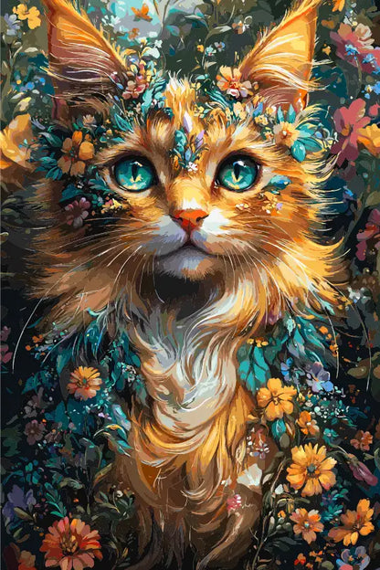 Orange cat and flowers