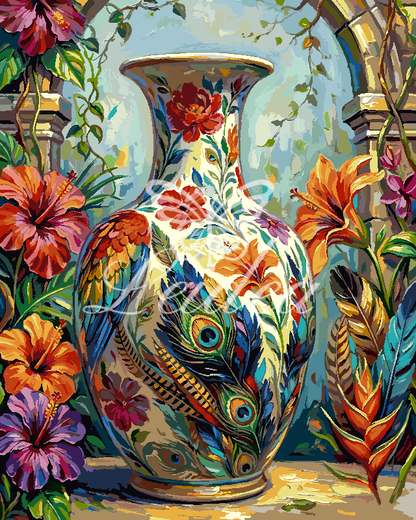 Ornate Vase Colorful Folk Still Life